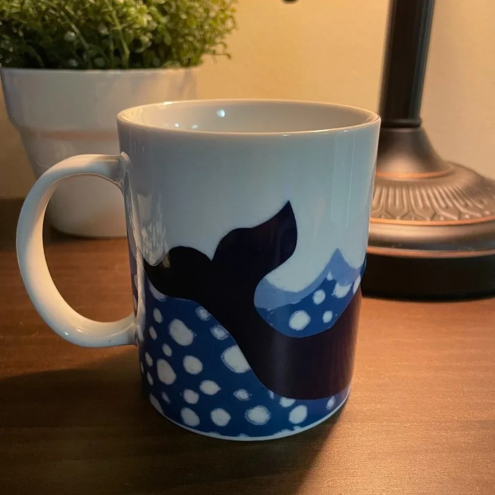 WEST ELM + OCEANA White Mug - Navy Whale & Red Jellyfish